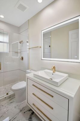 Bathroom, Dual Sink Vanities, Glass Shower, Interior, Marble, Recessed Lighting