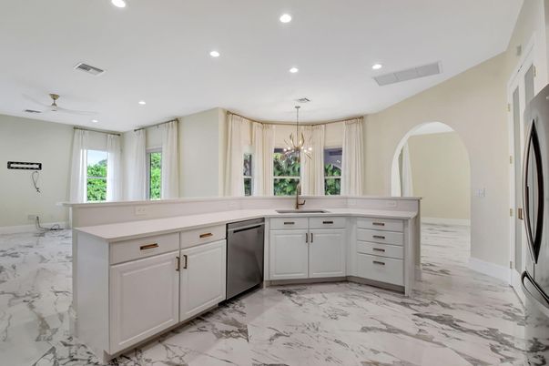 Interior, Kitchen, Marble, Pendant Lights, Recessed Lighting