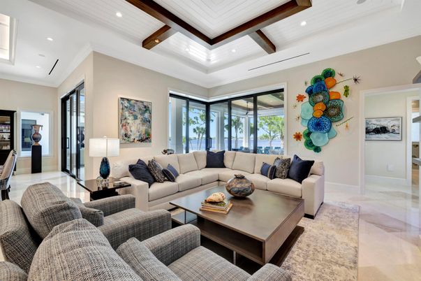 Interior, Living room, Recessed Lighting, Wooden Beams