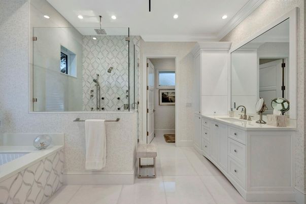 Bathroom, Dual Sink Vanities, Glass Shower, Interior, Recessed Lighting