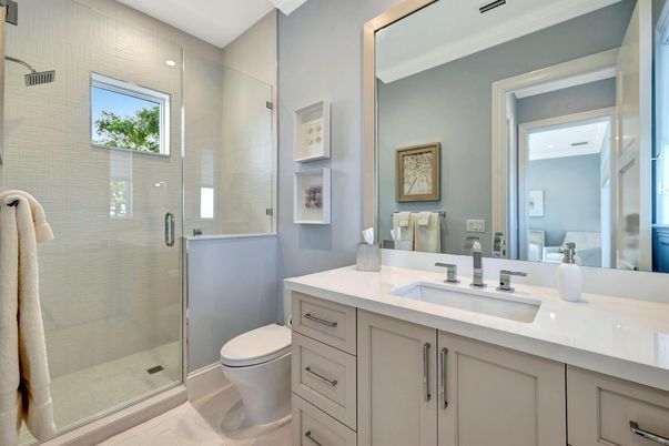 Bathroom, Glass Shower, Interior, Recessed Lighting