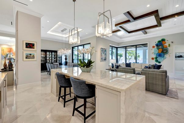 Dining room, Interior, Kitchen, Living room, Pendant Lights, Recessed Lighting, Wooden Beams