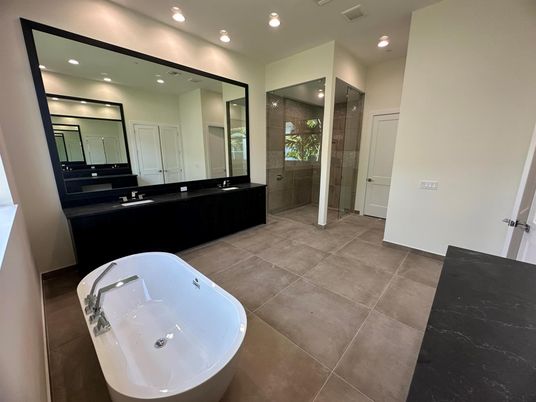 Bathroom, Dual Sink Vanities, Free Standing Baths, Glass Shower, Interior, Recessed Lighting