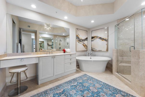 Bathroom, Dual Sink Vanities, Free Standing Baths, Glass Shower, Interior, Recessed Lighting