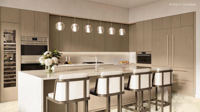 Interior, Kitchen, Marble, Pendant Lights, Stainless Steel Appliances