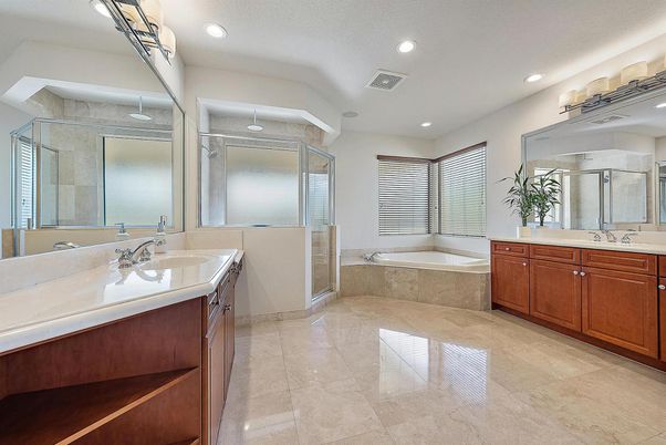 Bathroom, Dual Sink Vanities, Glass Shower, Interior, Recessed Lighting