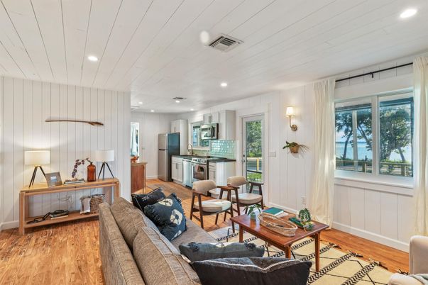 Interior, Kitchen, Living room, Recessed Lighting, Stainless Steel Appliances, Wood Texture Flooring