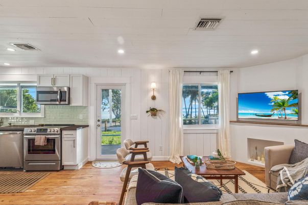 Interior, Kitchen, Living room, Recessed Lighting, Stainless Steel Appliances, Wood Texture Flooring