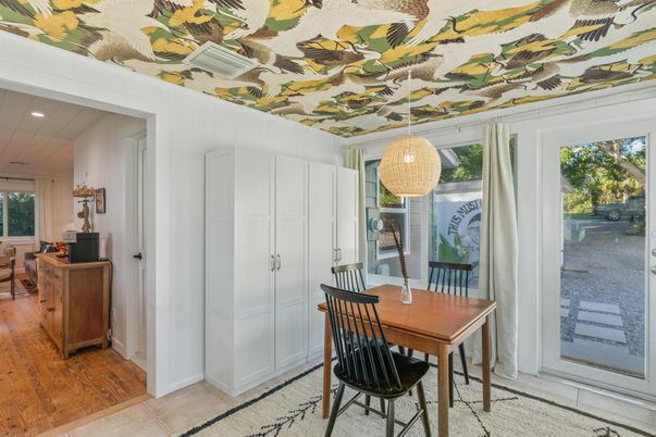 Dining room, Interior, Pendant Lights, Recessed Lighting, Wood Texture Flooring