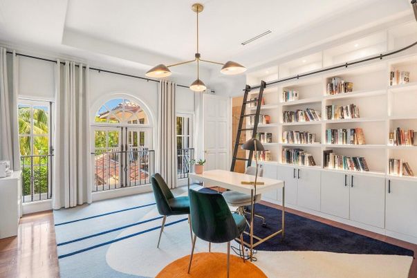 Home Office, Interior, Pendant Lights, Recessed Lighting, Wood Texture Flooring