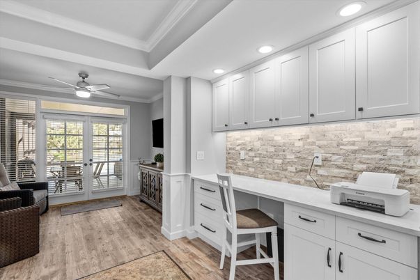 Home Office, Interior, Recessed Lighting, Wood Texture Flooring