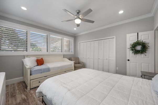 Bedroom, Interior, Recessed Lighting, Wood Texture Flooring