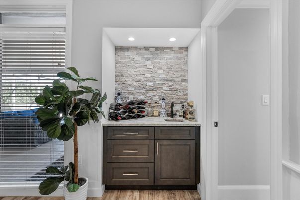 Interior, Recessed Lighting, Stone Walls, Wood Texture Flooring