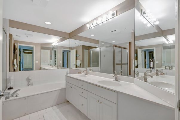 Bathroom, Dual Sink Vanities, Glass Shower, Interior, Recessed Lighting