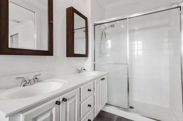 Bathroom, Dual Sink Vanities, Glass Shower, Interior