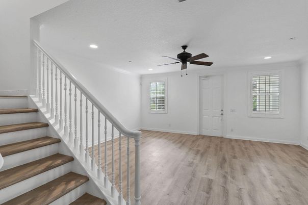 Empty room, Interior, Recessed Lighting, Wood Texture Flooring