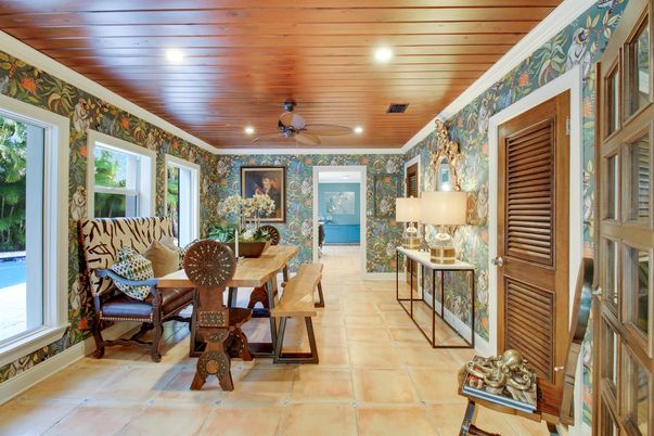 Dining room, Interior, Recessed Lighting, Wooden Ceilings
