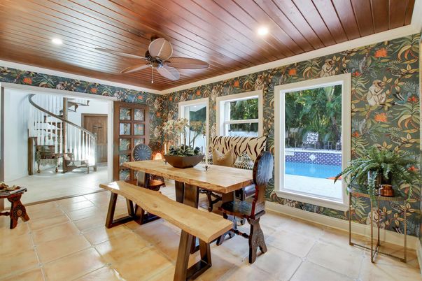 Dining room, Interior, Recessed Lighting, Wooden Ceilings
