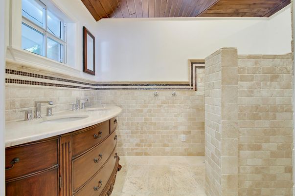 Bathroom, Interior, Stone Walls, Wooden Ceilings