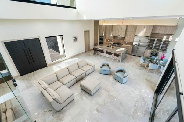 Dining room, Interior, Kitchen, Living room, Pendant Lights, Stainless Steel Appliances
