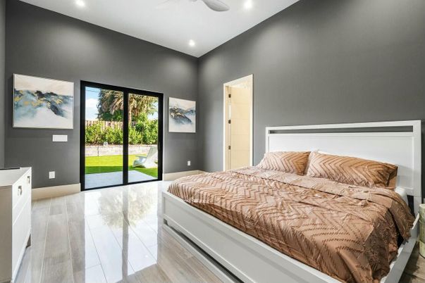 Bedroom, Interior, Recessed Lighting, Wood Texture Flooring