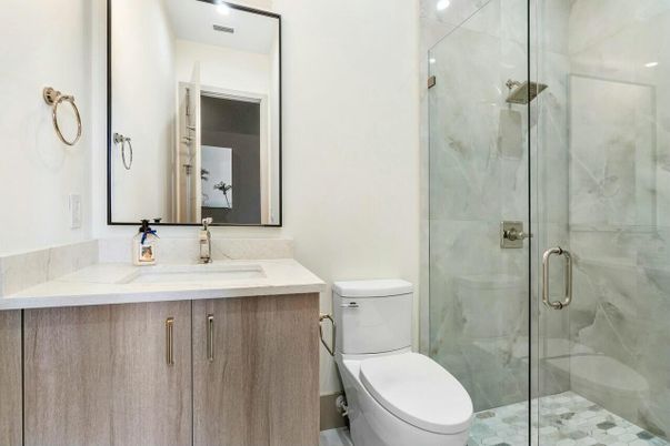 Bathroom, Glass Shower, Interior, Marble Walls