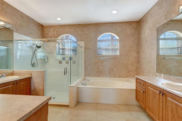 Bathroom, Dual Sink Vanities, Glass Shower, Interior, Recessed Lighting