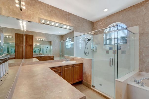 Bathroom, Dual Sink Vanities, Glass Shower, Interior, Recessed Lighting
