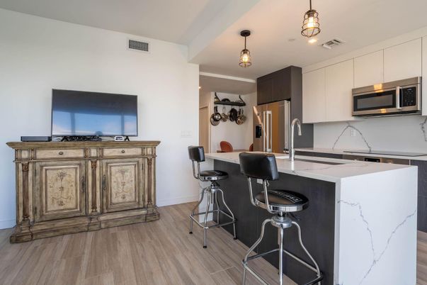 Interior, Kitchen, Pendant Lights, Wood Texture Flooring