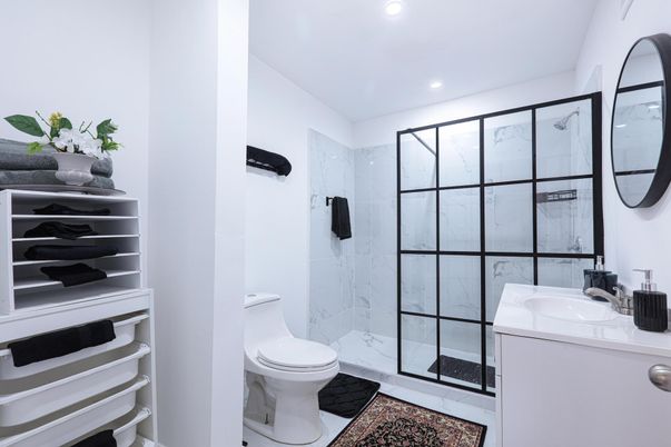 Bathroom, Glass Shower, Interior, Recessed Lighting