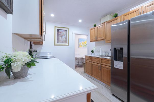 Interior, Kitchen, Recessed Lighting, Wood Texture Flooring
