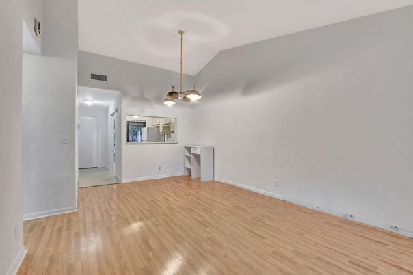 Empty room, Interior, Pendant Lights, Wood Texture Flooring