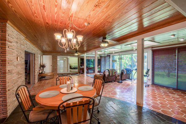 Chandelier, Dining room, Interior, Living room, Stone Walls, Wooden Ceilings