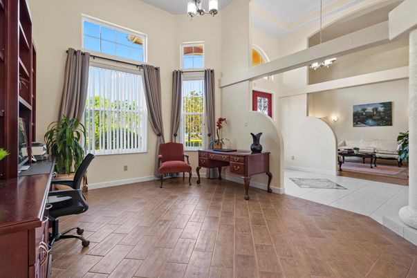 Chandelier, Home Office, Interior, Pendant Lights, Wood Texture Flooring