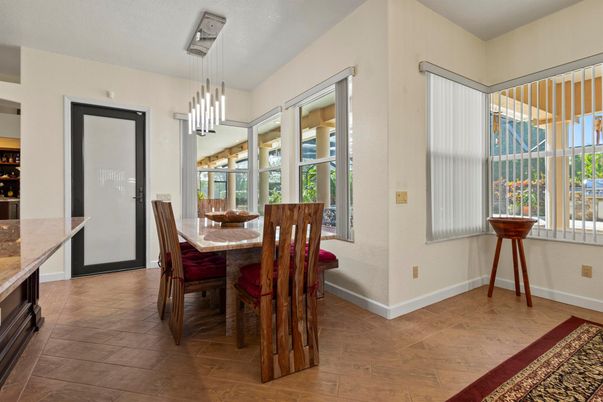 Dining room, Interior, Pendant Lights, Wood Texture Flooring