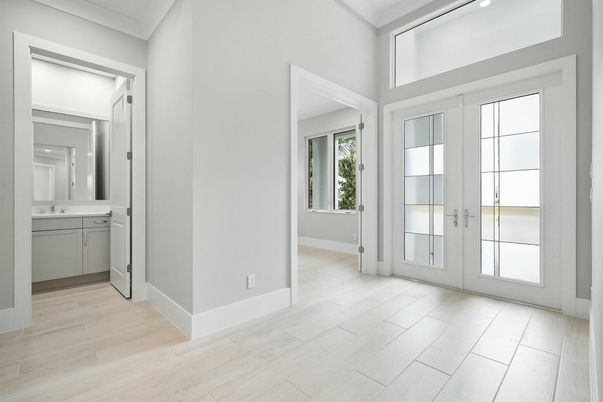 Bathroom, Interior, Recessed Lighting, Wood Texture Flooring