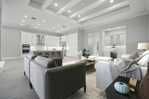 Interior, Kitchen, Living room, Recessed Lighting, Stainless Steel Appliances, Wood Texture Flooring