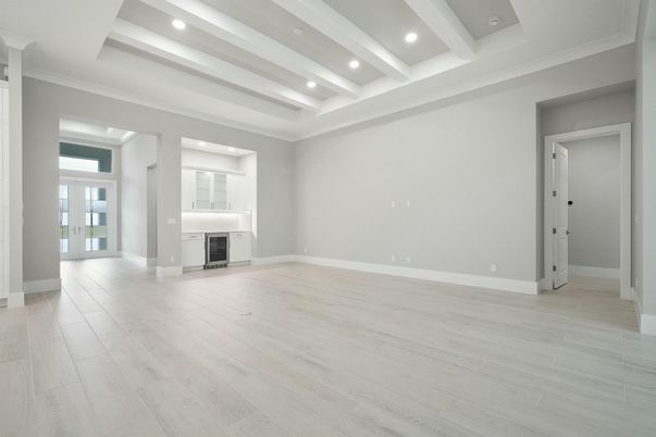 Empty room, Interior, Recessed Lighting, Wood Texture Flooring