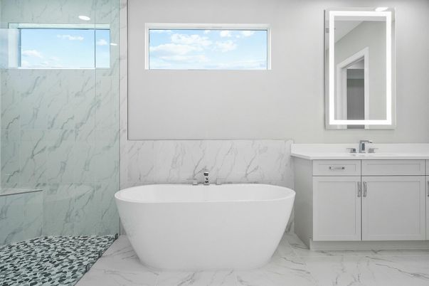 Bathroom, Free Standing Baths, Glass Shower, Interior, Marble, Marble Walls, Recessed Lighting
