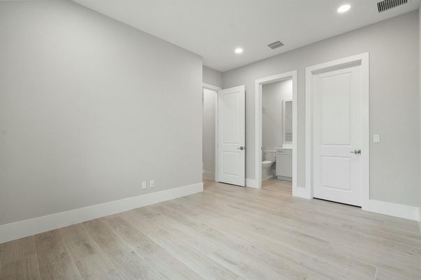 Bathroom, Empty room, Interior, Recessed Lighting, Wood Texture Flooring