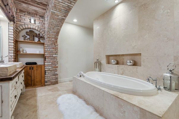 Bathroom, Interior, Recessed Lighting, Stone Walls