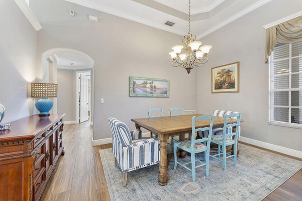 Chandelier, Dining room, Interior, Wood Texture Flooring