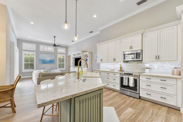 Interior, Kitchen, Living room, Pendant Lights, Recessed Lighting, Stainless Steel Appliances, Wood Texture Flooring