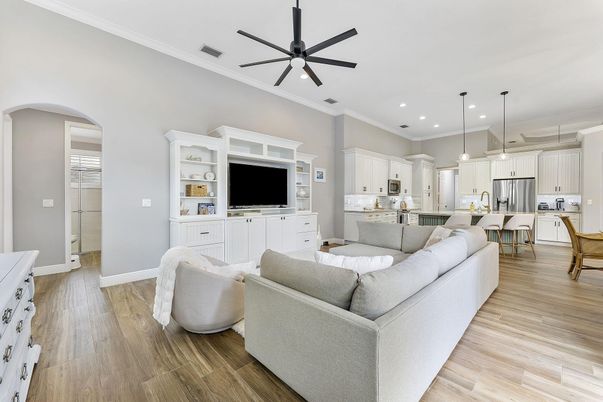 Interior, Kitchen, Living room, Pendant Lights, Recessed Lighting, Stainless Steel Appliances, Wood Texture Flooring