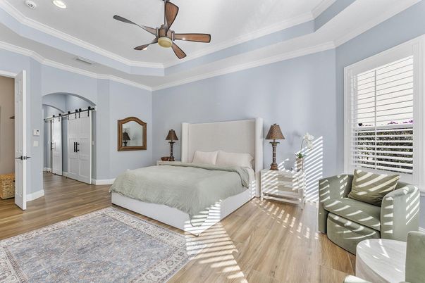 Bedroom, Interior, Recessed Lighting, Wood Texture Flooring
