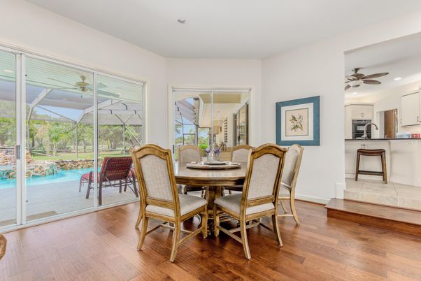 Dining room, Glass Ceilings, Interior, Kitchen, Pool, Recessed Lighting, Sun Room, Wood Texture Flooring