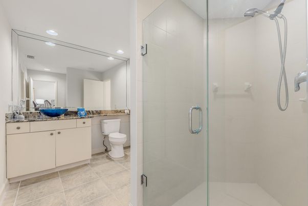 Bathroom, Glass Shower, Interior, Recessed Lighting
