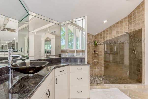 Bathroom, Glass Shower, Interior, Recessed Lighting