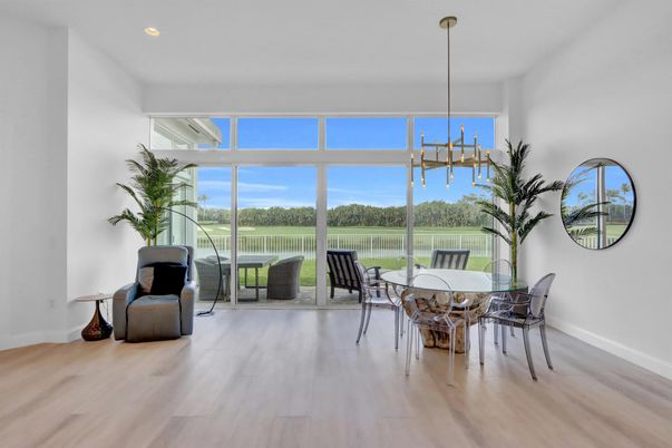 Dining room, Interior, Pendant Lights, Recessed Lighting, Water, Wood Texture Flooring