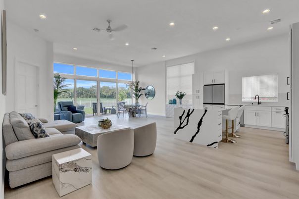 Dining room, Interior, Kitchen, Living room, Pendant Lights, Recessed Lighting, Wood Texture Flooring